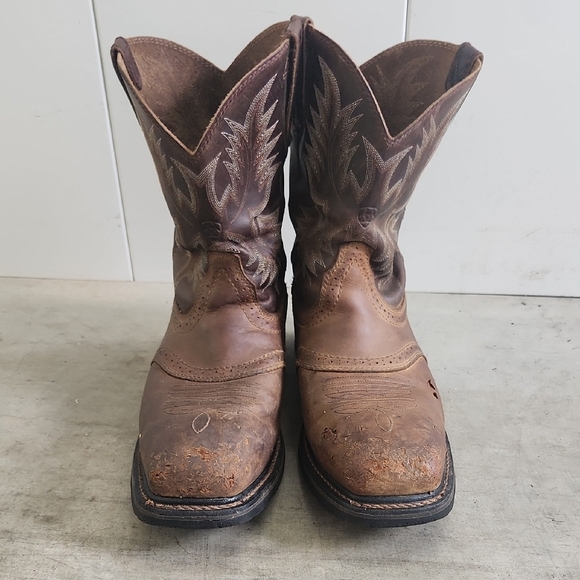 ARIAT QuickDraw Brown Leather Square Toe Pull On Western Boots Size 13D - Picture 5 of 8